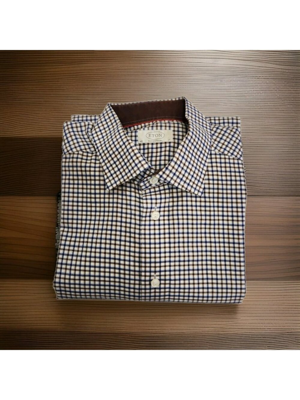 Eton Shirt Contemporary Brown White Checked Long Sleeve Button Up Shirt 43 17